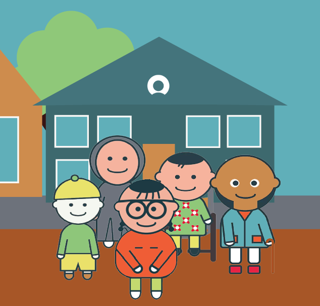 Icons of 5 people in front of the Discovery College.