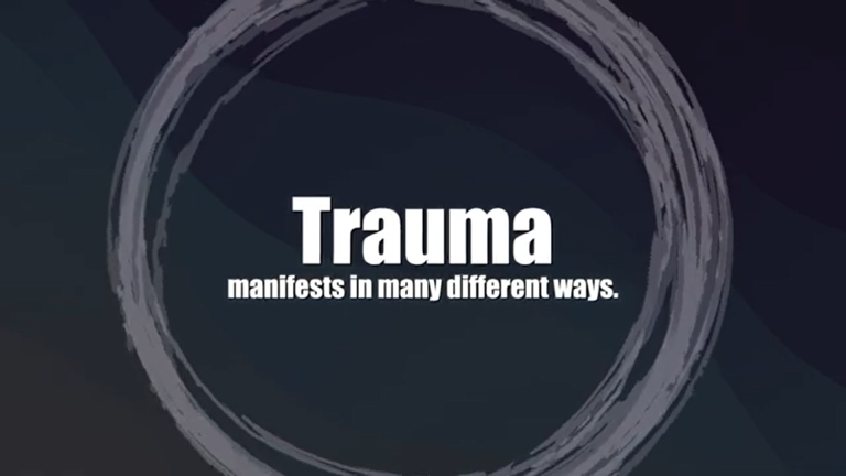 Text says "Trauma manifests in different ways."