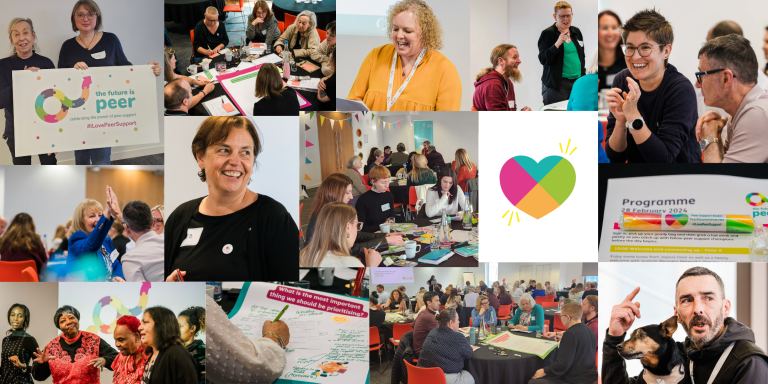A collage of photographs of people at Scottish Recovery Network events.