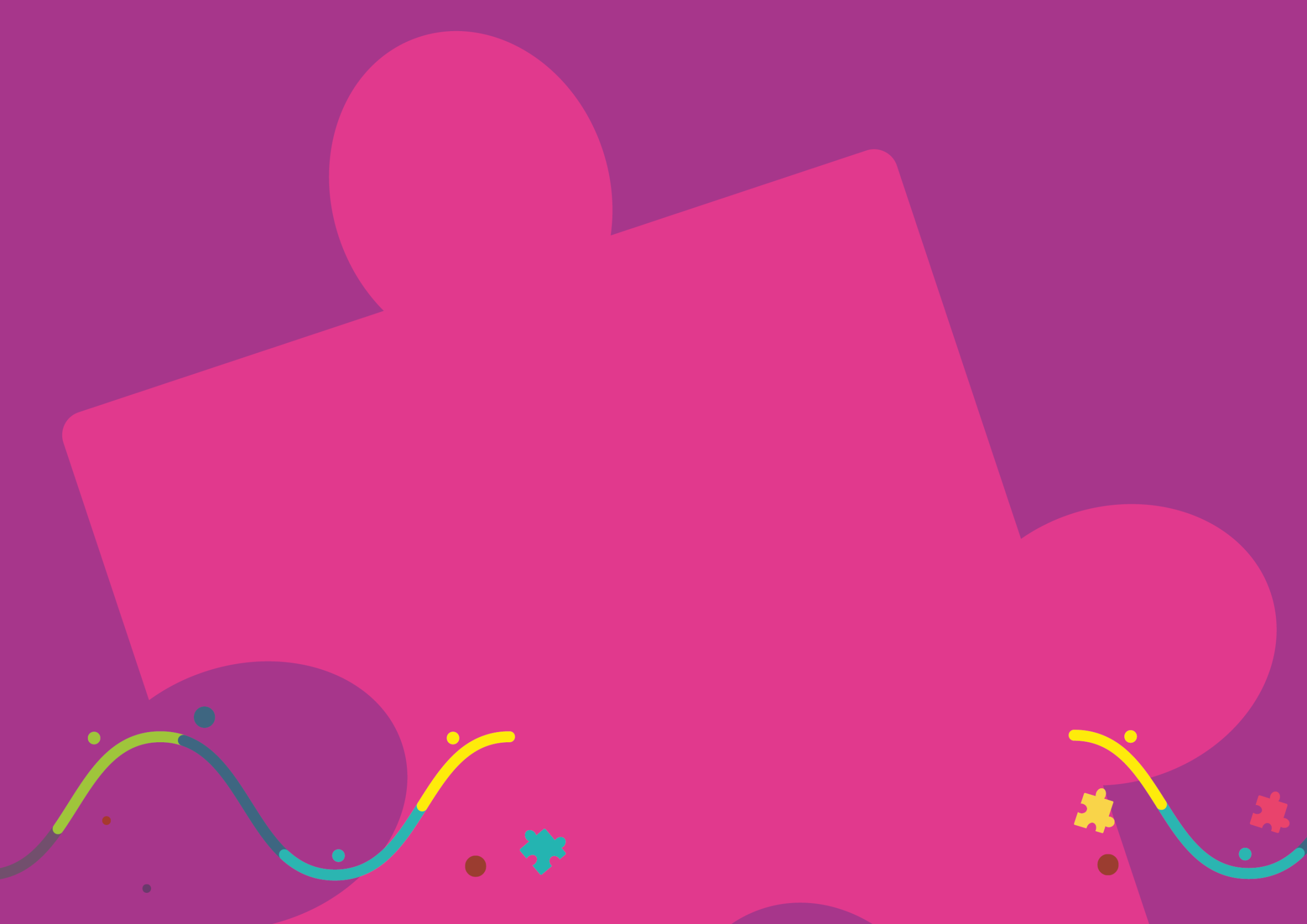 A giant pink jigsaw piece on a purple background.