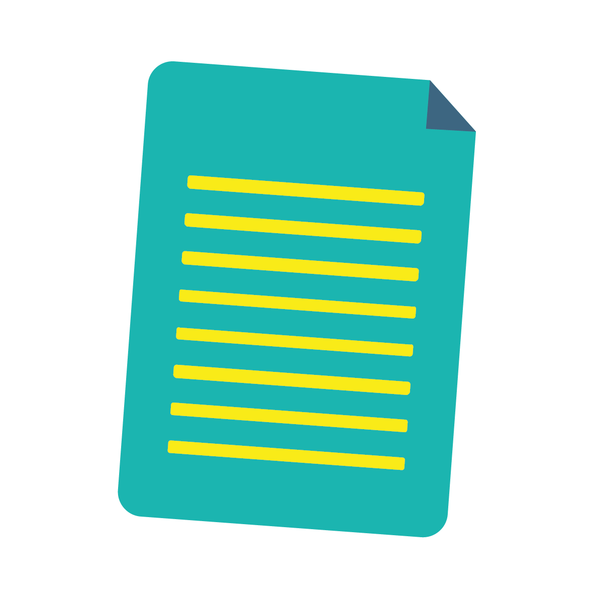 A sheet of paper with lines on it to represent writing. The top righthand corner is folded over.